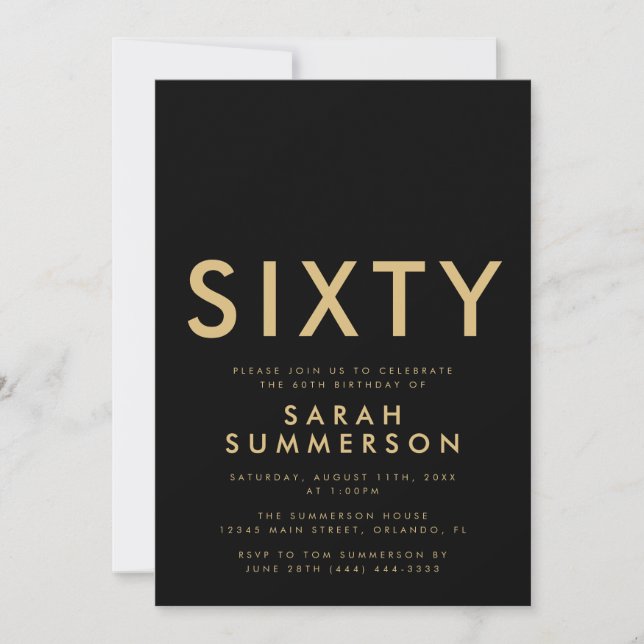 Invitation Modern Black Gold Sixty 60th Birthday Party (Devant)