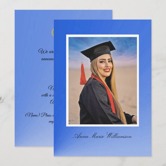 Invitation Modern Blue Gradient Graduation Announcement (Devant / Derrière)
