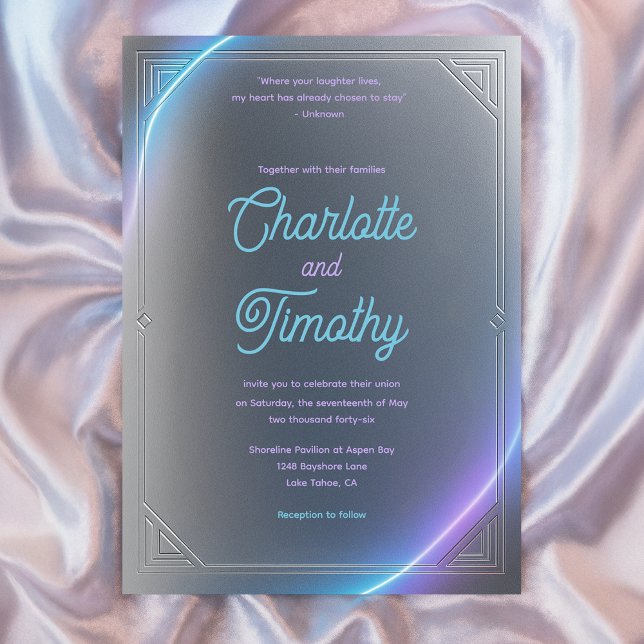 Invitation Modern Blue Gray Purple Electric Neon Glow Wedding (Modern Blue Gray Purple Electric Neon Glow Wedding Invitation
)