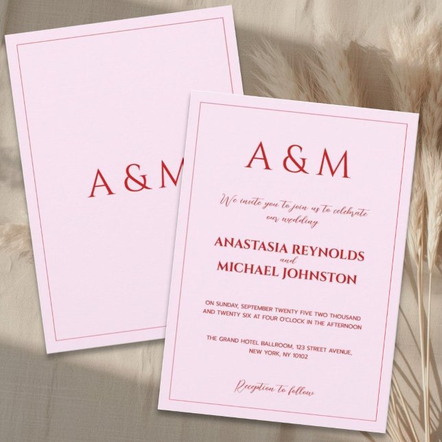 Invitation Modern blush pink and red minimalist wedding (Créateur téléchargé)
