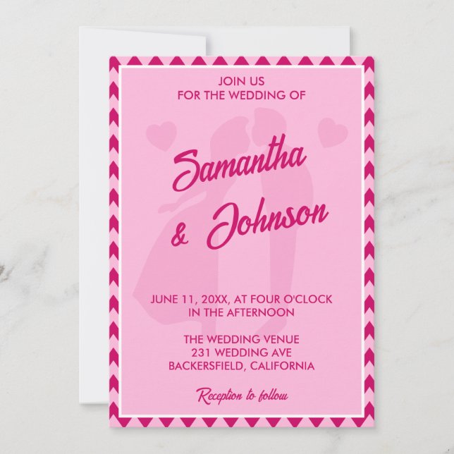 Invitation Modern Blush Pink Chevron Stripe Wedding (Devant)