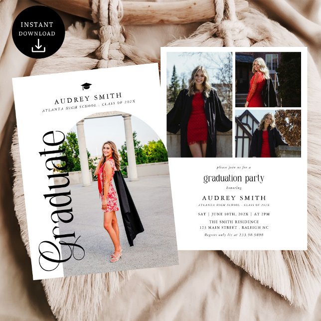 Invitation Modern Boho Arch 4 Photos Graduation (Créateur téléchargé)