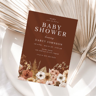 Invitation Modern Boho Floral Neutral Baby Shower