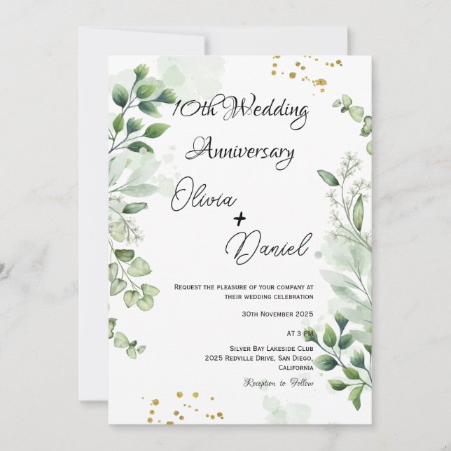 Invitation Modern Boho Greenery Wedding Anniversary  (Devant)