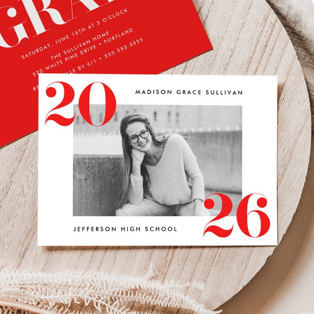 Invitation Modern Bold 2025 Red Photo Graduation Party (Créateur téléchargé)