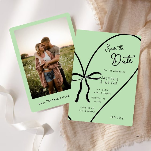 Invitation Modern Bold Heart Bow Photo Mariage Enregistrer La (Créateur téléchargé)