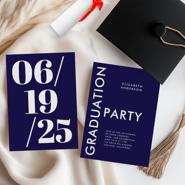 Invitation Modern Bold Navy Blue and White Graduation Party (Créateur téléchargé)