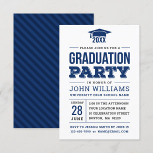Invitation Modern Bold Navy Blue and White Graduation Party
