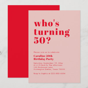 Invitation Modern Bold qui atteint 50 ans   Anniversaire roug