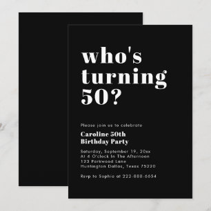 Invitation Modern Bold qui tourne 50 noir blanc anniversaire