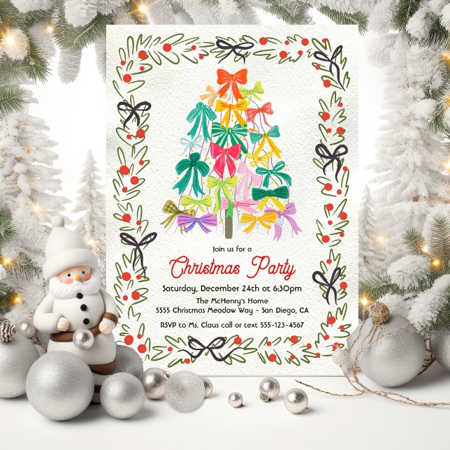 Invitation Modern Bow Christmas Tree Party (Créateur téléchargé)