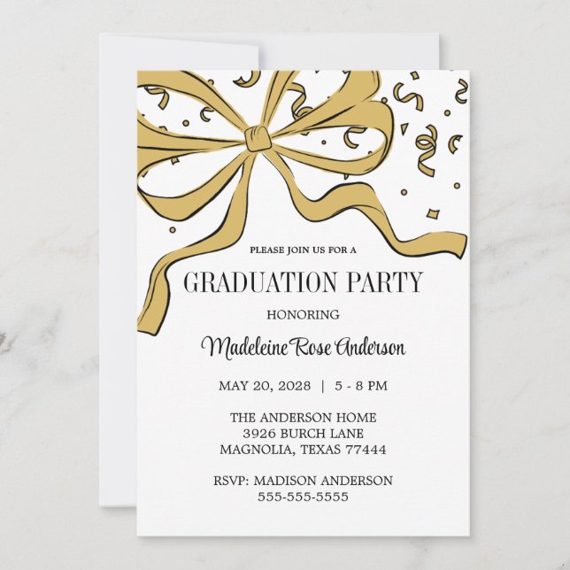 Invitation Modern Bow Gold Graduation (Devant)