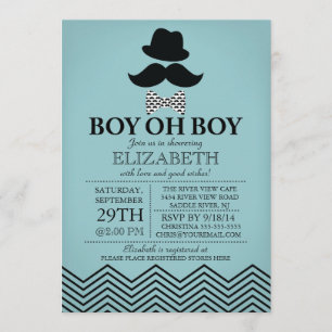 Invitation Modern Boy Oh Boy Little Man Mustache Baby shower