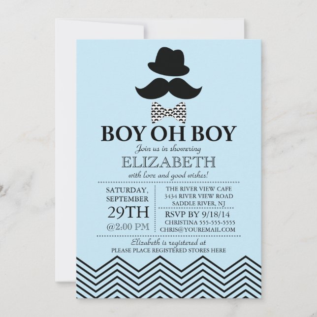 Invitation Modern Boy Oh Boy Little Man Mustache Baby shower (Devant)