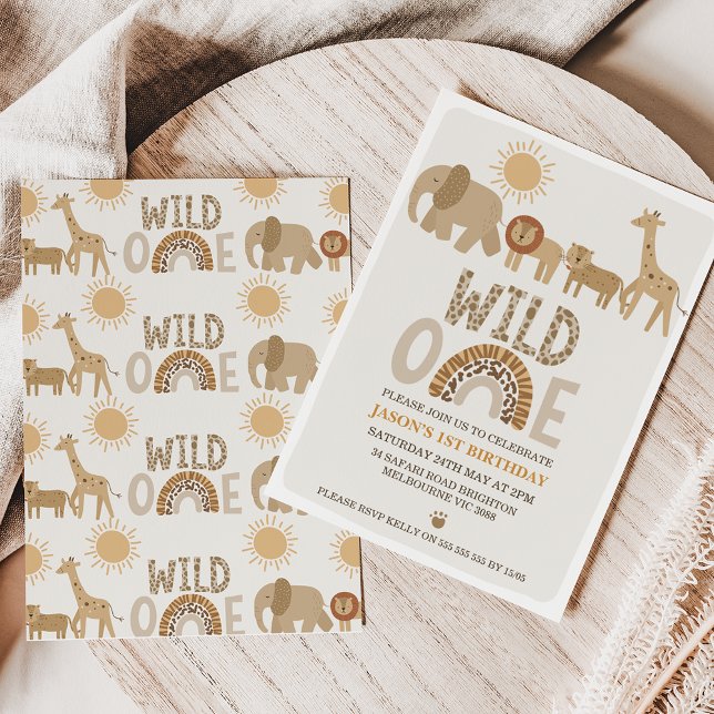 Invitation Modern Boys Safari Wild One 1er anniversaire (Créateur téléchargé)