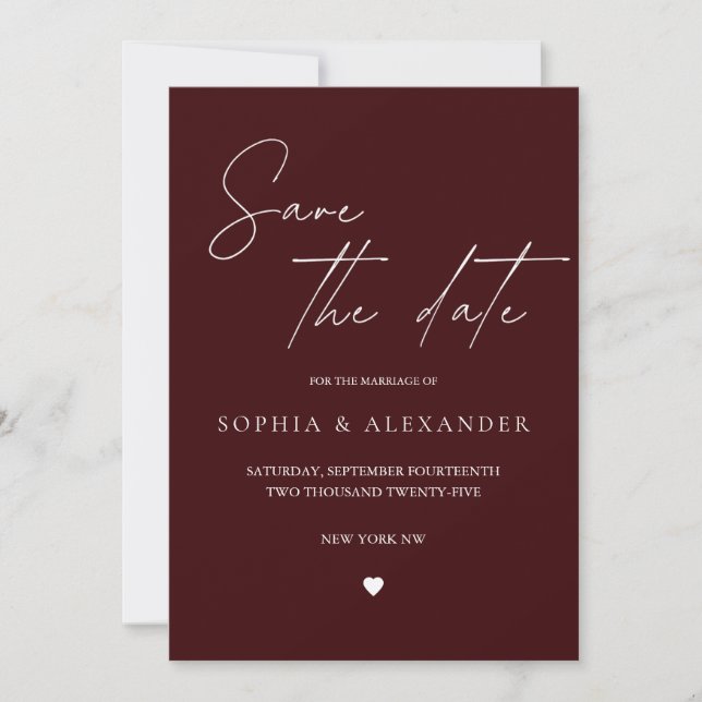 Invitation Modern Burgundy Save the Date (Devant)