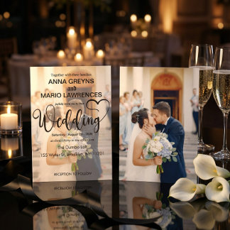 Invitation Modern Calligraphy Script 2 Photo Overlay Wedding