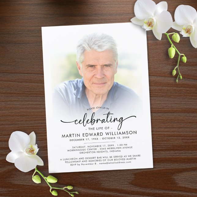 Invitation Modern Celebration of Life Memorial Funeral Photo (Créateur téléchargé)