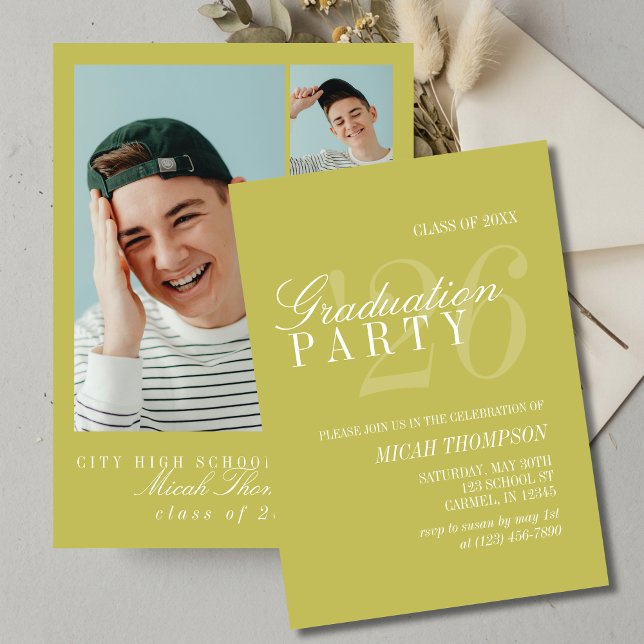 Invitation Modern Chartreuse Photo Graduation Party (Modern Chartreuse Photo Graduation Party Invitation)