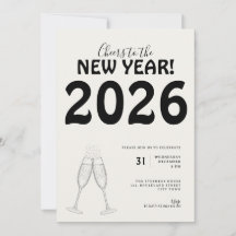 Modern Cheers to New Year Bold Typo Black White