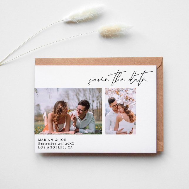 Invitation Modern Chic Deux photo Save the Date White (Créateur téléchargé)
