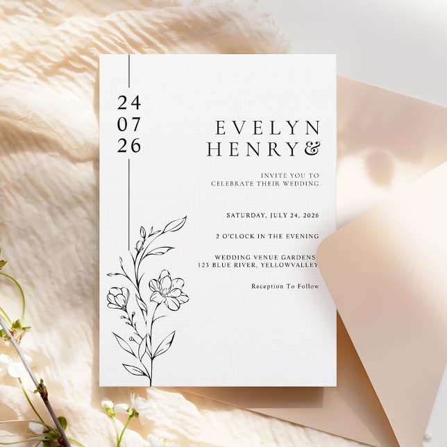 Invitation Modern Chic Line Floral Elegant Wedding (Créateur téléchargé)