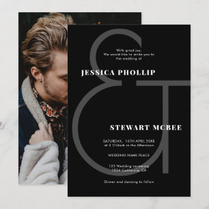 Invitation Modern Chic Simple Photo Mariage noir et blanc