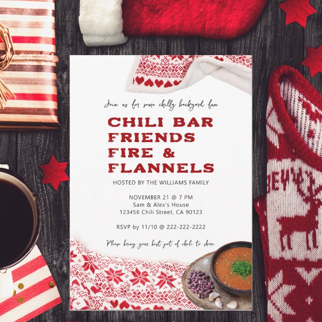 Invitation Modern Chili Friends Flannel Friendsgiving Potluck (Modern Chili Friends Flannel Friendsgiving Friendsmas Potluck Invitation Thanksgiving Christmas)