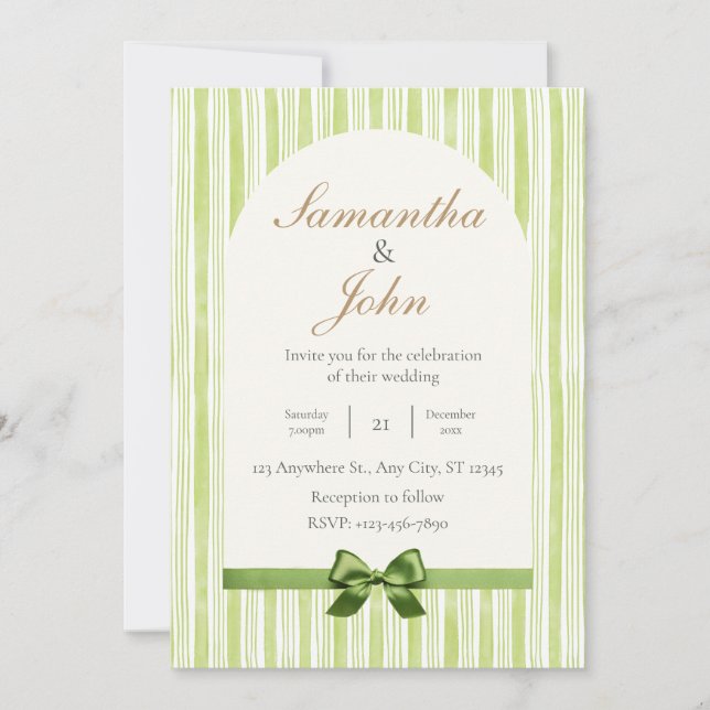 Invitation Modern Citrus Green Stripe Back Photo Wedding (Devant)