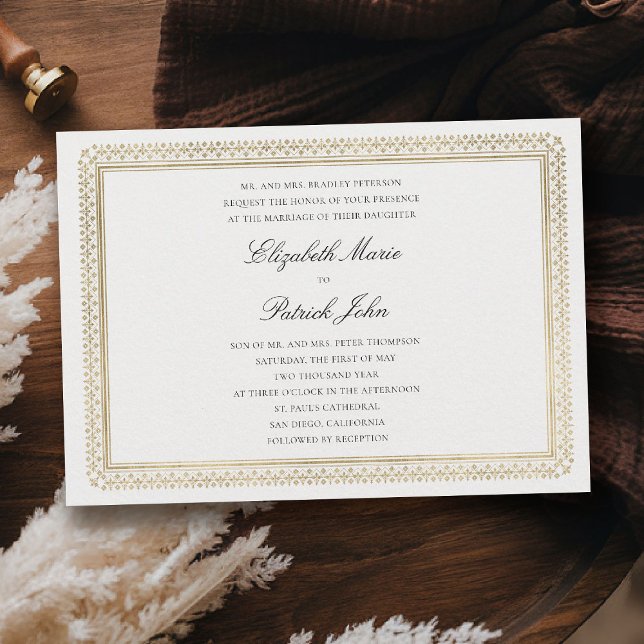 Invitation Modern Classic Formal Golden Lys Ivory Wedding (formal traditional wedding invitation modern classic gold ivory deco ballroom horizontal)