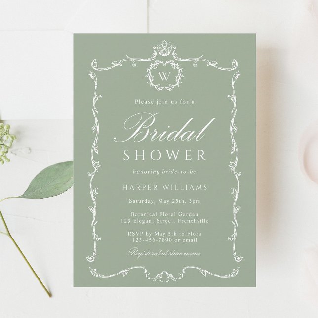 Invitation Modern Classic Frame Bridal Shower Sage Green (Créateur téléchargé)