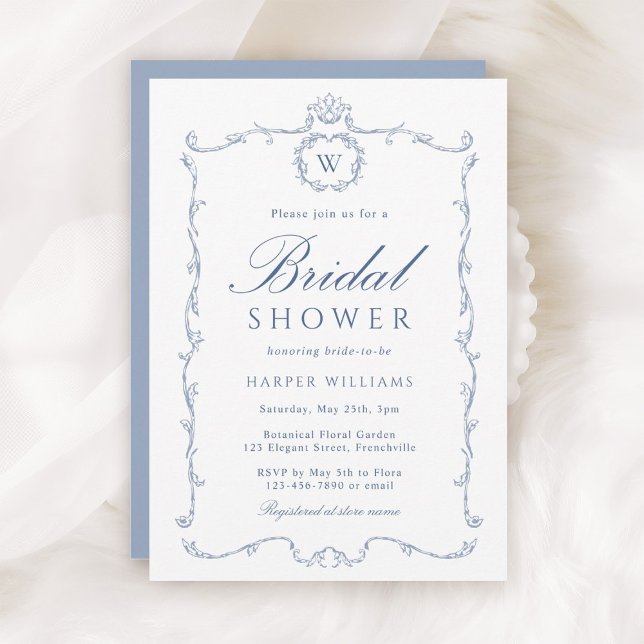 Invitation Modern Classic French Frame Bridal Shower Blue     (Créateur téléchargé)