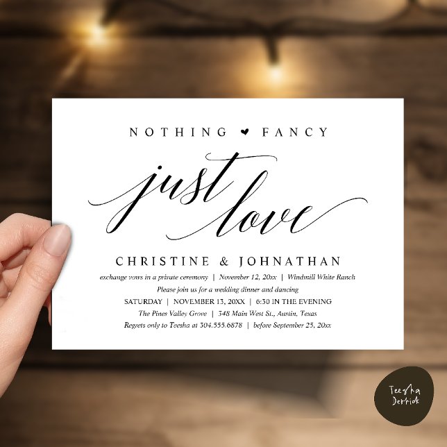 Invitation Modern Classy Nothing Fancy, Just Love, Reception (Modern Classy Nothing Fancy, Just Love, Wedding Reception Dinner Invitation Card in Black and White)