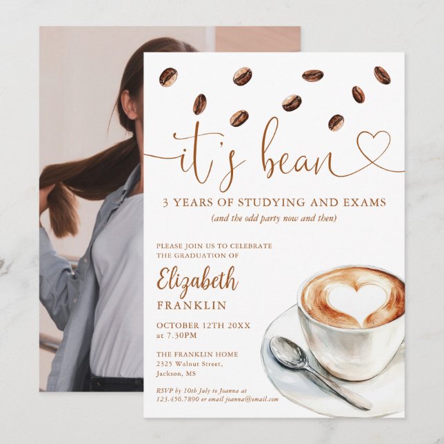 Invitation Modern Coffee Themed Graduation Party Photo (Devant / Derrière)