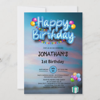 Invitation Modern Colorful Balloons 1st Birthday Party
