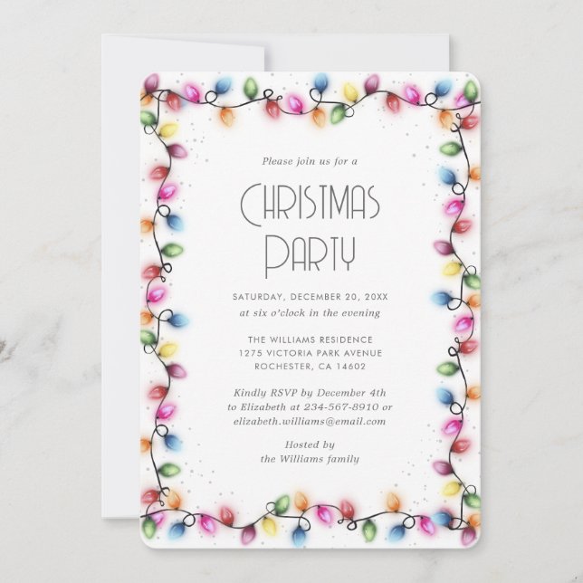 Invitation Modern Colorful Christmas Lights Party (Devant)