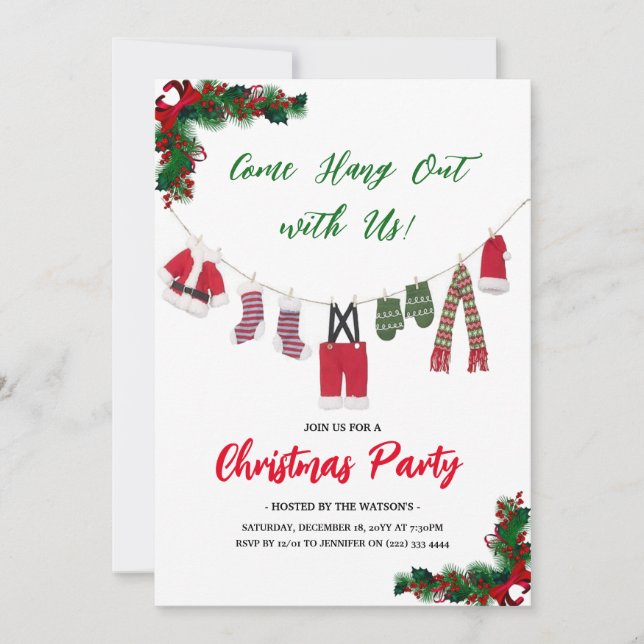 Invitation Modern 'Come Hang Out' Santa Claus Christmas Party (Devant)