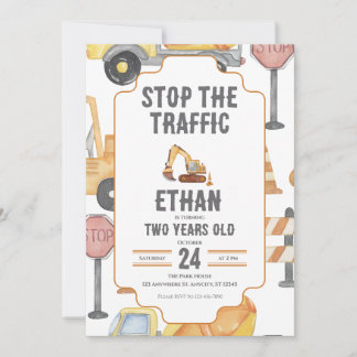 Invitation Modern Construction Birthday Invite Child Toddler 
