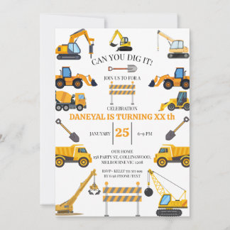 Invitation Modern Construction Simple Kid's Birthday