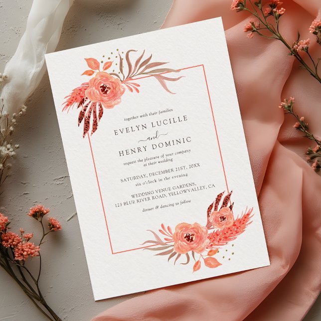 Invitation Modern Coral Orange Floral Terracotta Wedding (Créateur téléchargé)
