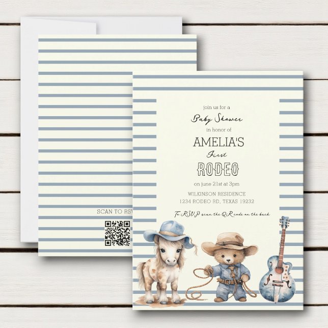 Invitation modern cute pastel first rodeo baby shower (Créateur téléchargé)