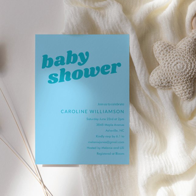 Invitation Modern Cute Pastel Teal Blue Retro Baby Shower  (Créateur téléchargé)