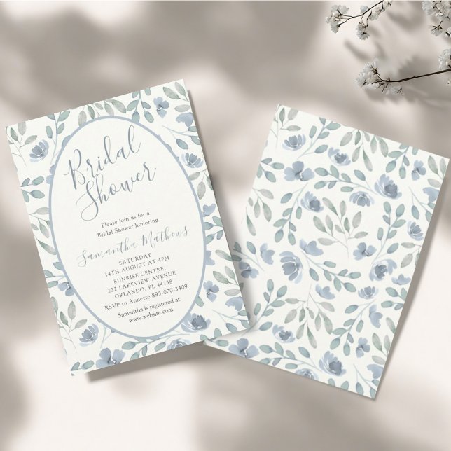 Invitation Modern Dusty Blue Watercolor Bridal Shower (Créateur téléchargé)