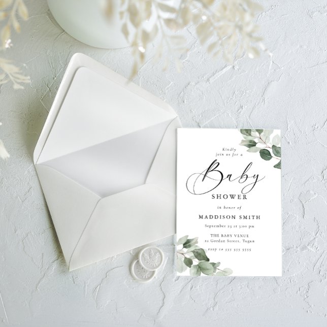 Invitation Modern Elegance Green Leaves Baby Shower (Créateur téléchargé)