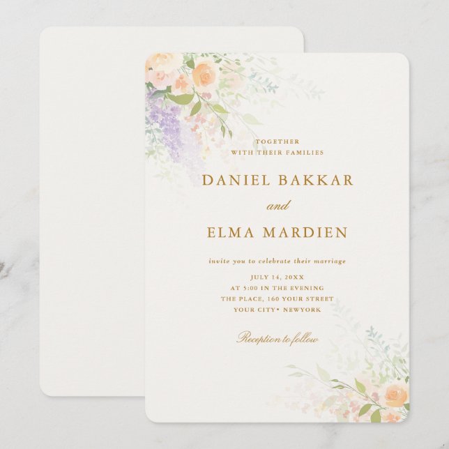 Invitation Modern Elegant Boho Wildflower Wedding (Devant / Derrière)