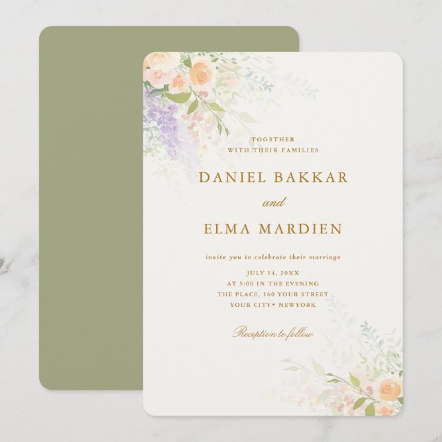 Invitation Modern Elegant Boho Wildflower Wedding (Devant / Derrière)
