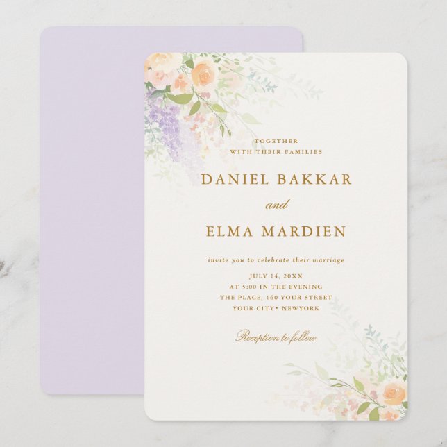 Invitation Modern Elegant Boho Wildflower Wedding (Devant / Derrière)