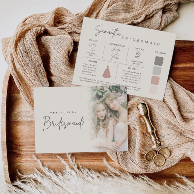 Invitation Modern Elegant Bridesmaid Photo Information Card (Créateur téléchargé)