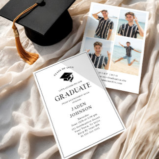 Invitation Modern Elegant Minimalist 4 PHOTO Graduation Party