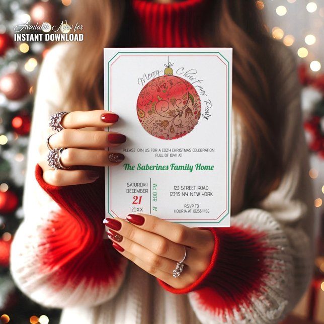Invitation Modern Elegant Red Christmas Doodle Ornament  (Créateur téléchargé)